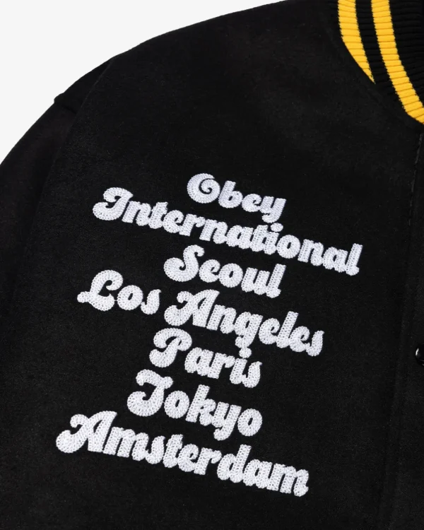 LOS ANGELES INTERNATIONAL VARSITY JACKET*OBEY Clothing Sale